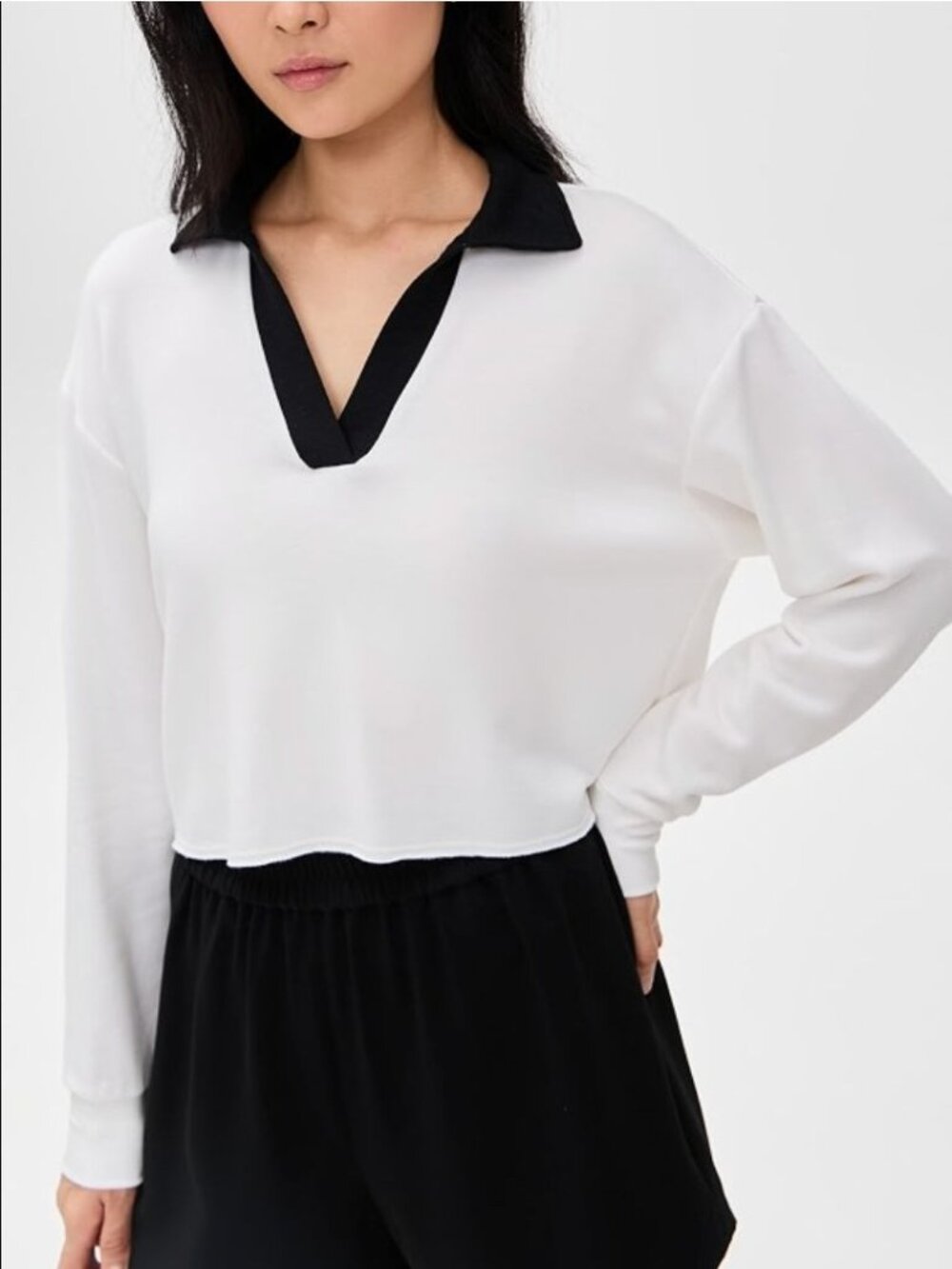 Splits59 Joan Fleece Polo Sweatshirt in White & Black Size Small